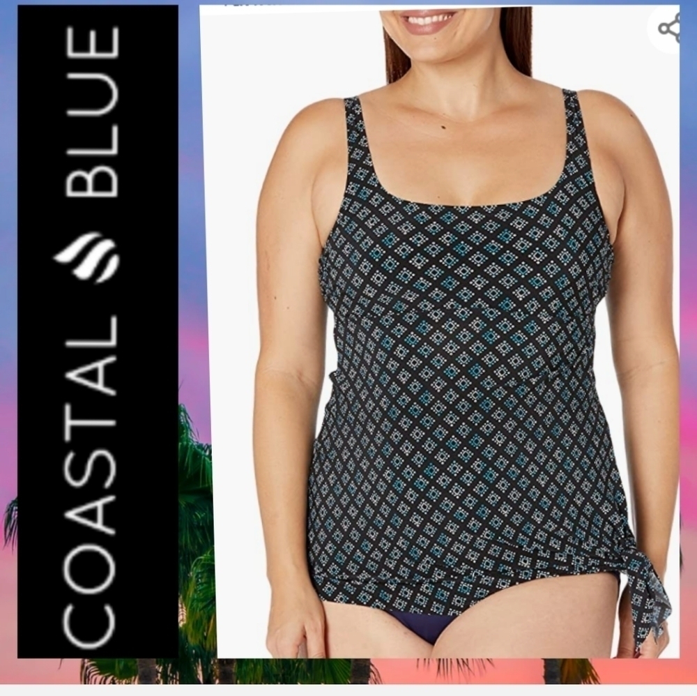 🐳Coastal Blue Control Swimwear Side Tie Longline